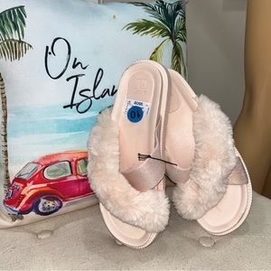 Joe'S Jeans NWOT! Pink Shearling Slide Faux Fur Gasoline Finish Sandals Size 10